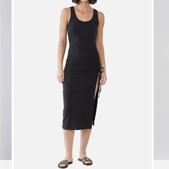 L*Space Ruched Midi Dress Black Racerback Side Slit Asymmetrical Cover-up S - Picture 3 of 8